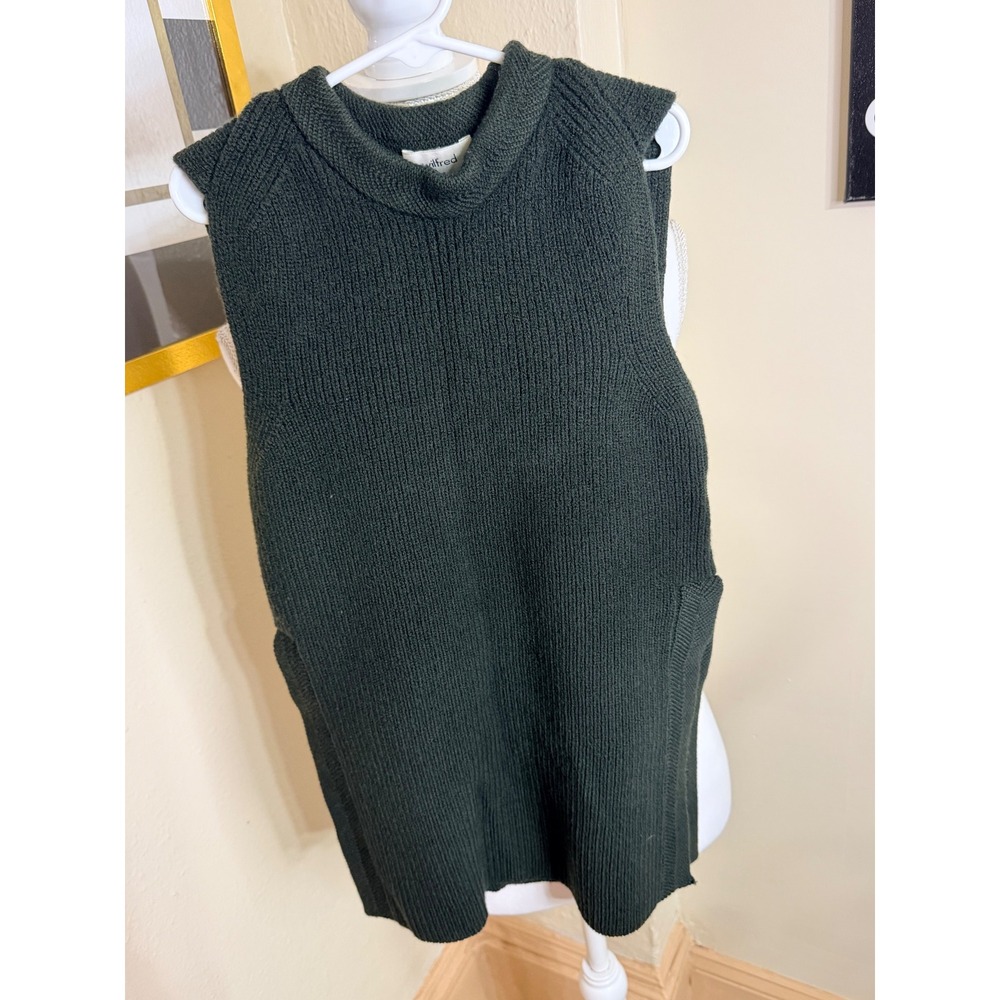 Wilfred Aritzia Forest Green Ribbed Mock Neck Sleeveless Sweater Vest XS